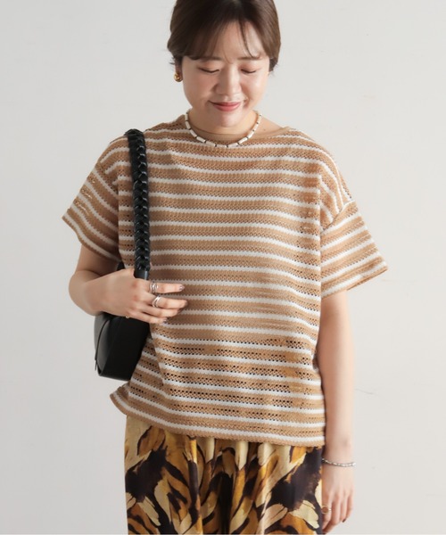 NOMBRE IMPAIR(ノンブルアンペール)の「かぎ針ライクボーダー 半袖P/O(Tシャツ/カットソー・レディース・ブラック/ベージュ・FREE)」の17枚目の写真