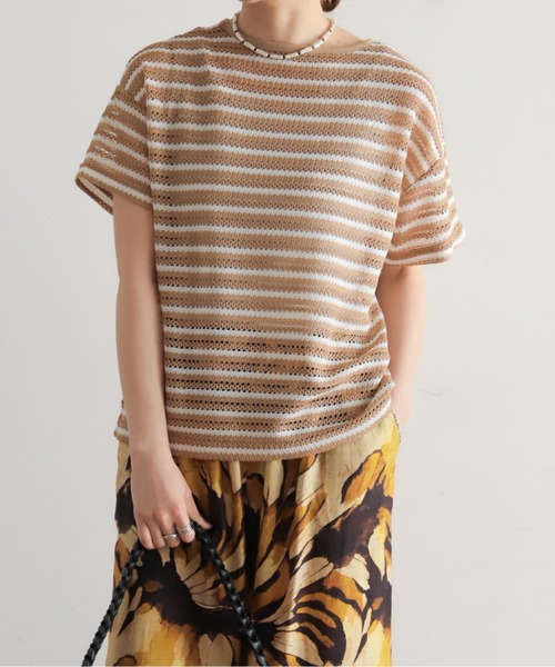 NOMBRE IMPAIR(ノンブルアンペール)の「かぎ針ライクボーダー 半袖P/O(Tシャツ/カットソー・レディース・ブラック/ベージュ・FREE)」の16枚目の写真