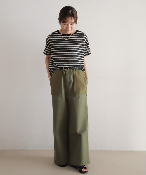 NOMBRE IMPAIR(ノンブルアンペール)の「かぎ針ライクボーダー 半袖P/O(Tシャツ/カットソー・レディース・ブラック/ベージュ・FREE)」の3枚目の写真