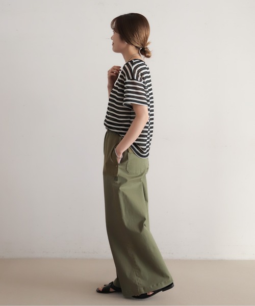 NOMBRE IMPAIR(ノンブルアンペール)の「かぎ針ライクボーダー 半袖P/O(Tシャツ/カットソー・レディース・ブラック/ベージュ・FREE)」の7枚目の写真