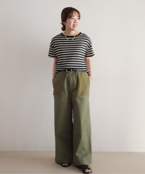 NOMBRE IMPAIR(ノンブルアンペール)の「かぎ針ライクボーダー 半袖P/O(Tシャツ/カットソー・レディース・ブラック/ベージュ・FREE)」の6枚目の写真