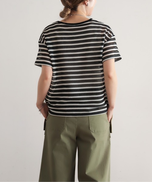 NOMBRE IMPAIR(ノンブルアンペール)の「かぎ針ライクボーダー 半袖P/O(Tシャツ/カットソー・レディース・ブラック/ベージュ・FREE)」の11枚目の写真