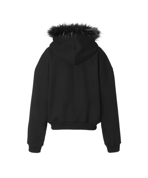 セール】Lettering Fur Hood Zip-up (black)（パーカー）｜KHAKIPOINT 