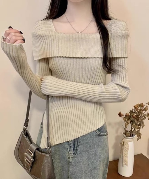 Alvia(アルビア)の「2WAYニットトップス(ニット/セーター・レディース・ホワイト/アイボリー/ブラック/グレー・M)」の3枚目の写真