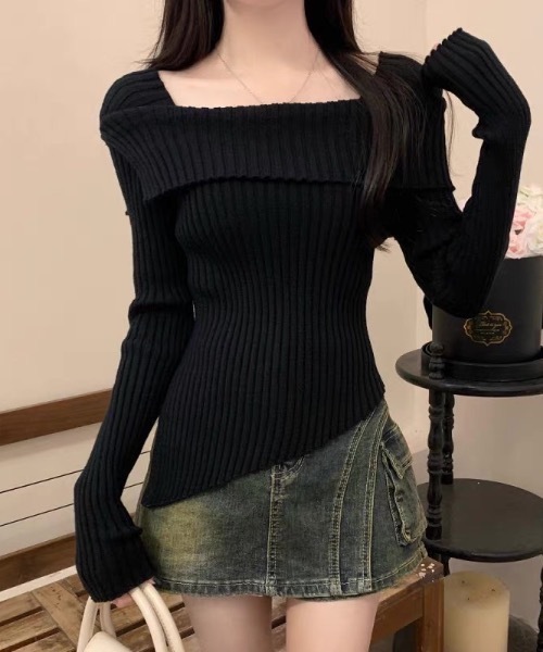 Alvia(アルビア)の「2WAYニットトップス(ニット/セーター・レディース・ホワイト/アイボリー/ブラック/グレー・M)」の9枚目の写真