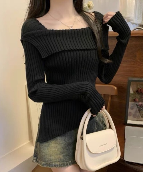 Alvia(アルビア)の「2WAYニットトップス(ニット/セーター・レディース・ホワイト/アイボリー/ブラック/グレー・M)」の6枚目の写真