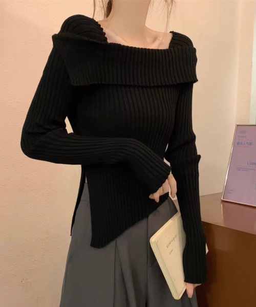 Alvia(アルビア)の「2WAYニットトップス(ニット/セーター・レディース・ホワイト/アイボリー/ブラック/グレー・M)」の5枚目の写真