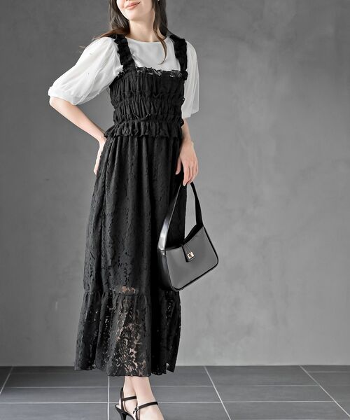 rps（アールピーエス）の「レースシャーリングキャミワンピース（ワンピース・レディース・ブラック/オフホワイト・フリー）」の2枚目の写真