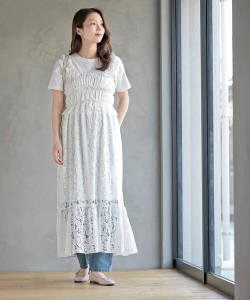 rps（アールピーエス）の「レースシャーリングキャミワンピース（ワンピース・レディース・ブラック/オフホワイト・フリー）」の3枚目の写真