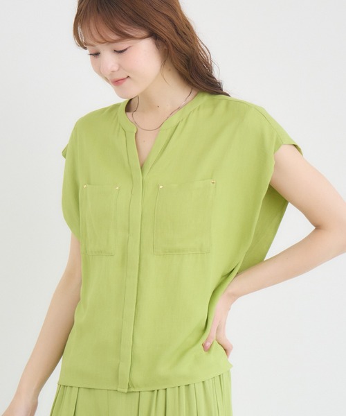 KATHARINE ROSS(キャサリンロス)の「【KATHARINE ROSS】【COOL/UV/DRY】スキッパー衿ブラウス(シャツ/ブラウス・レディース・チャコールグレー/イエロー・MEDIUM)」の2枚目の写真