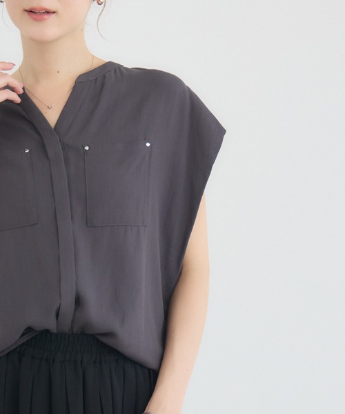 KATHARINE ROSS(キャサリンロス)の「【KATHARINE ROSS】【COOL/UV/DRY】スキッパー衿ブラウス(シャツ/ブラウス・レディース・チャコールグレー/イエロー・MEDIUM)」の8枚目の写真
