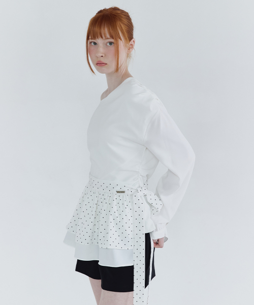 MICANE(ミケーネ)の「セレナワンオフショルダーブラウス・ドットラップスカートセットアップ(シャツ/ブラウス・レディース・ブラック/アイボリー・SMALL/MEDIUM/LARGE/X-LARGE)」の8枚目の写真