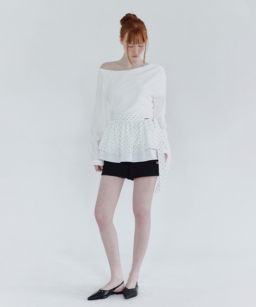 MICANE(ミケーネ)の「セレナワンオフショルダーブラウス・ドットラップスカートセットアップ(シャツ/ブラウス・レディース・ブラック/アイボリー・SMALL/MEDIUM/LARGE/X-LARGE)」の10枚目の写真