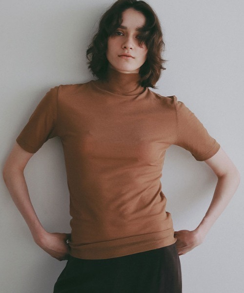 ETRE TOKYO(エトレトウキョウ)の「ハーフスリーブハイネックシアープルオーバー(Tシャツ/カットソー・レディース・ブラック/ライトベージュ/ホワイト/ライトブラウン・FREE)」の3枚目の写真