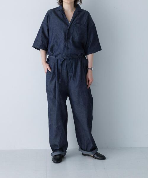 綿麻デニムハーフスリーブオールインワン（その他パンツ）｜かぐれ