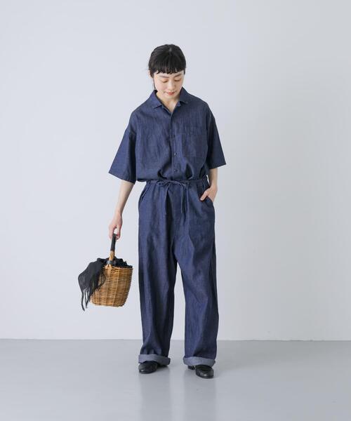 かぐれ（カグレ）の「綿麻デニムハーフスリーブオールインワン（その他パンツ・レディース・インディゴブルー・FREE）」の8枚目の写真