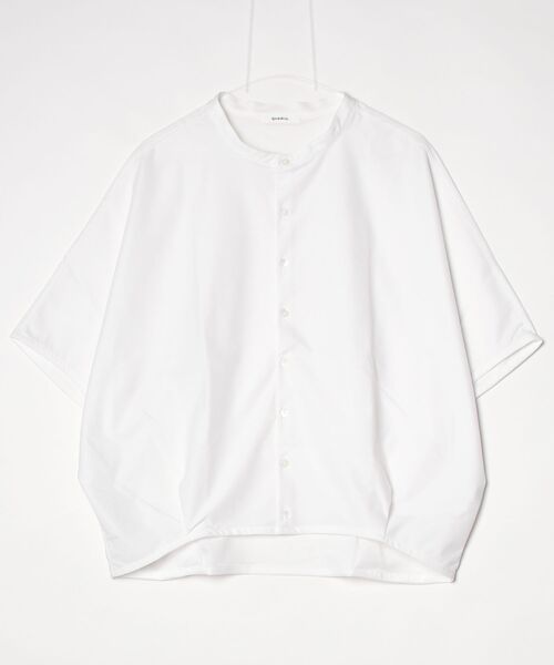 quadro(クオドロ)の「コンパクトツイル6分袖シャツ(Tシャツ/カットソー・レディース・オフホワイト/ダークネイビー/グレー・FREE)」の1枚目の写真