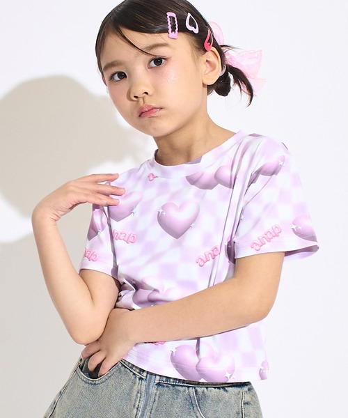 ANAP kids(アナップキッズ)の「3Dハート フラッグ チェック Tシャツ(Tシャツ/カットソー・キッズ・ピンク/ラベンダー・120/110/130)」の5枚目の写真