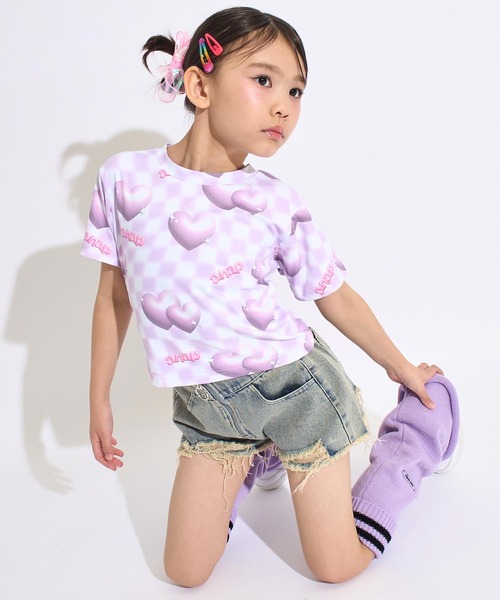 ANAP kids(アナップキッズ)の「3Dハート フラッグ チェック Tシャツ(Tシャツ/カットソー・キッズ・ピンク/ラベンダー・120/110/130)」の3枚目の写真