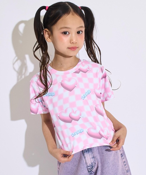 ANAP kids(アナップキッズ)の「3Dハート フラッグ チェック Tシャツ(Tシャツ/カットソー・キッズ・ピンク/ラベンダー・120/110/130)」の9枚目の写真