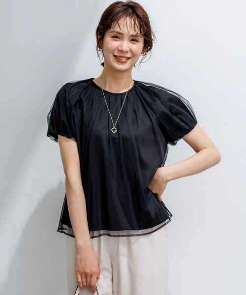 組曲（クミキョク）の「コットンポンチ チュールレイヤード カットソー（Tシャツ/カットソー・レディース・ブラック系/ホワイト系/グレー系・2/3）」の2枚目の写真