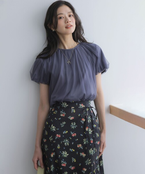 組曲（クミキョク）の「コットンポンチ チュールレイヤード カットソー（Tシャツ/カットソー・レディース・ブラック系/ホワイト系/グレー系・2/3）」の4枚目の写真