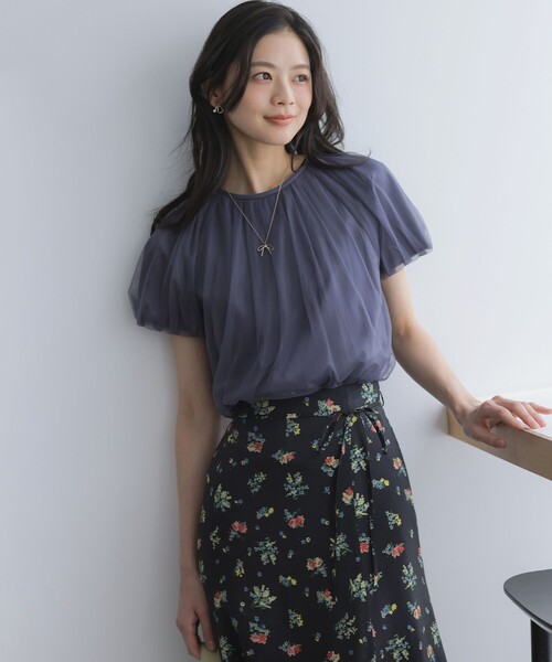 組曲（クミキョク）の「コットンポンチ チュールレイヤード カットソー（Tシャツ/カットソー・レディース・ブラック系/ホワイト系/グレー系・2/3）」の5枚目の写真