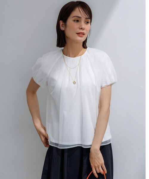 組曲（クミキョク）の「コットンポンチ チュールレイヤード カットソー（Tシャツ/カットソー・レディース・ブラック系/ホワイト系/グレー系・2/3）」の10枚目の写真