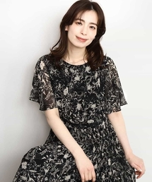ラインフラワープリーツワンピース/洗える/WEB限定サイズあり