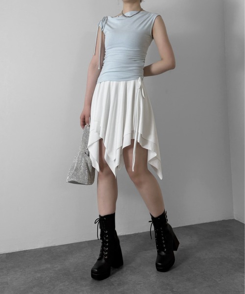 jiasecond.(ジアセカンド)の「【jiasecond.】ドレープノースリトップス / トップス カットソー Tシャツ ノースリーブ タイト リボン シャーリング チャコール ライトブルー ZOZOTOWN限定(Tシャツ/カットソー・レディース・ライトブルー/チャコールグレー・FREE)」の9枚目の写真