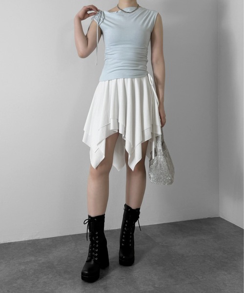 jiasecond.(ジアセカンド)の「【jiasecond.】ドレープノースリトップス / トップス カットソー Tシャツ ノースリーブ タイト リボン シャーリング チャコール ライトブルー ZOZOTOWN限定(Tシャツ/カットソー・レディース・ライトブルー/チャコールグレー・FREE)」の10枚目の写真