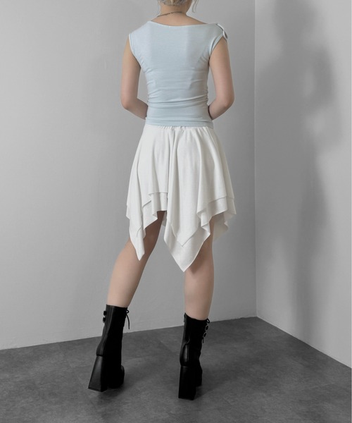 jiasecond.(ジアセカンド)の「【jiasecond.】ドレープノースリトップス / トップス カットソー Tシャツ ノースリーブ タイト リボン シャーリング チャコール ライトブルー ZOZOTOWN限定(Tシャツ/カットソー・レディース・ライトブルー/チャコールグレー・FREE)」の12枚目の写真