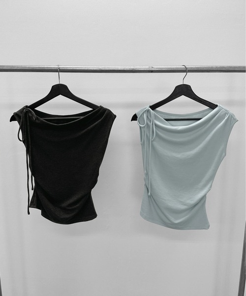 jiasecond.(ジアセカンド)の「【jiasecond.】ドレープノースリトップス / トップス カットソー Tシャツ ノースリーブ タイト リボン シャーリング チャコール ライトブルー ZOZOTOWN限定(Tシャツ/カットソー・レディース・ライトブルー/チャコールグレー・FREE)」の19枚目の写真
