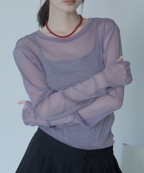 VACANCY(ヴァカンシー)の「ラメクルーシアートップス(Tシャツ/カットソー・レディース・ダークグリーン/ブラック/ライトグレー/ダークブルー/ボルドー/ブラウン/グレー/パープル/ブルー・FREE)」の8枚目の写真