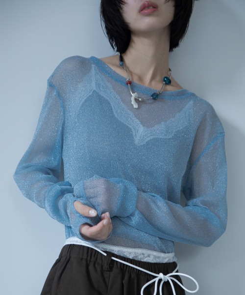 VACANCY(ヴァカンシー)の「ラメクルーシアートップス(Tシャツ/カットソー・レディース・ダークグリーン/ブラック/ライトグレー/ダークブルー/ボルドー/ブラウン/グレー/パープル/ブルー・FREE)」の6枚目の写真