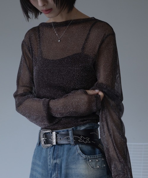 VACANCY(ヴァカンシー)の「ラメクルーシアートップス(Tシャツ/カットソー・レディース・ダークグリーン/ブラック/ライトグレー/ダークブルー/ボルドー/ブラウン/グレー/パープル/ブルー・FREE)」の14枚目の写真