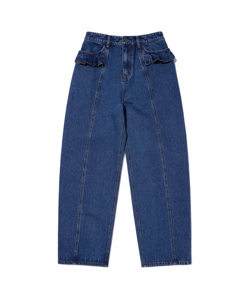 KIRSH（キルシー）の「ラッフルディテールワイドフィットデニムパンツ[ダークブルー]（デニムパンツ・レディース・その他・MEDIUM/SMALL）」の2枚目の写真