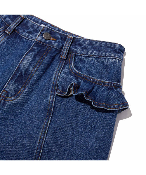 KIRSH（キルシー）の「ラッフルディテールワイドフィットデニムパンツ[ダークブルー]（デニムパンツ・レディース・その他・MEDIUM/SMALL）」の4枚目の写真