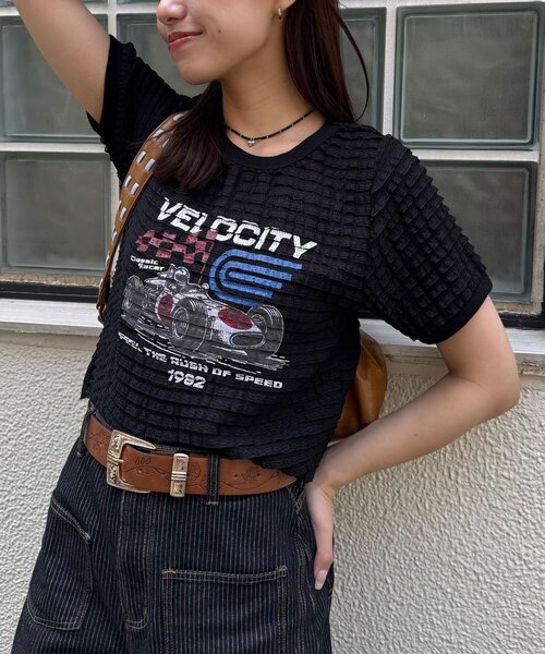 CIAOPANIC(チャオパニック)の「モーターロゴフリルリンガーTee(Tシャツ/カットソー・レディース・アイボリー/オフホワイト/ブラック/イエロー・ONE SIZE)」の4枚目の写真