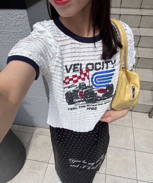 CIAOPANIC(チャオパニック)の「モーターロゴフリルリンガーTee(Tシャツ/カットソー・レディース・アイボリー/オフホワイト/ブラック/イエロー・ONE SIZE)」の5枚目の写真