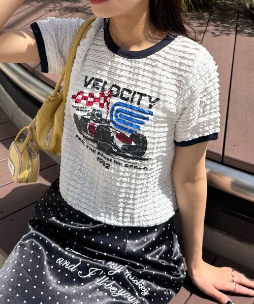 CIAOPANIC(チャオパニック)の「モーターロゴフリルリンガーTee(Tシャツ/カットソー・レディース・アイボリー/オフホワイト/ブラック/イエロー・ONE SIZE)」の6枚目の写真