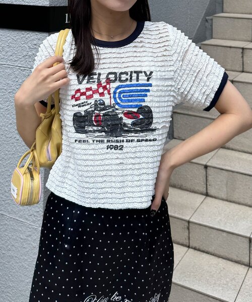 CIAOPANIC(チャオパニック)の「モーターロゴフリルリンガーTee(Tシャツ/カットソー・レディース・アイボリー/オフホワイト/ブラック/イエロー・ONE SIZE)」の7枚目の写真