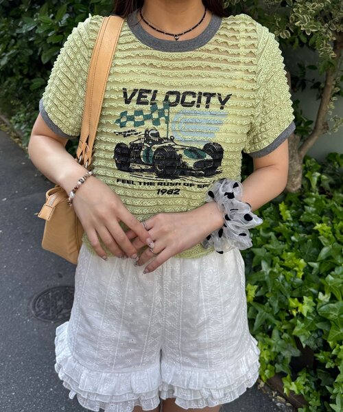 CIAOPANIC(チャオパニック)の「モーターロゴフリルリンガーTee(Tシャツ/カットソー・レディース・アイボリー/オフホワイト/ブラック/イエロー・ONE SIZE)」の21枚目の写真