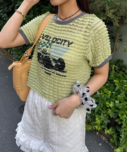 CIAOPANIC(チャオパニック)の「モーターロゴフリルリンガーTee(Tシャツ/カットソー・レディース・アイボリー/オフホワイト/ブラック/イエロー・ONE SIZE)」の11枚目の写真
