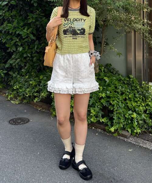 CIAOPANIC(チャオパニック)の「モーターロゴフリルリンガーTee(Tシャツ/カットソー・レディース・アイボリー/オフホワイト/ブラック/イエロー・ONE SIZE)」の13枚目の写真