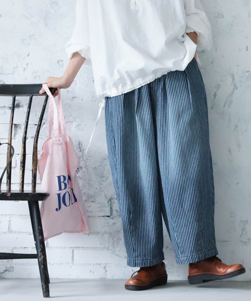 soulberry（ソウルベリー）の「味わい深いヒッコリーの9分丈パンツ（デニムパンツ・レディース・ブルー系・5L/4L/3L/LL/L/M）」の7枚目の写真