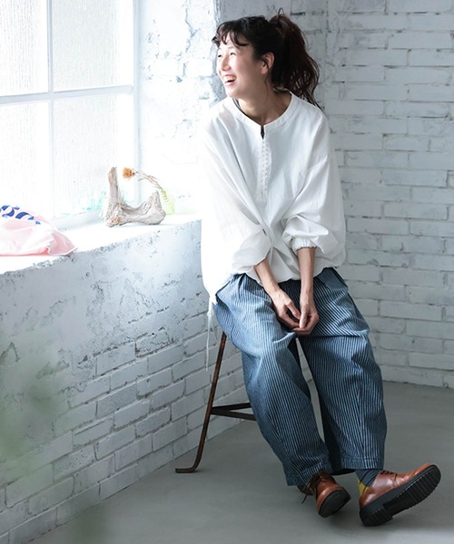 soulberry（ソウルベリー）の「味わい深いヒッコリーの9分丈パンツ（デニムパンツ・レディース・ブルー系・5L/4L/3L/LL/L/M）」の8枚目の写真