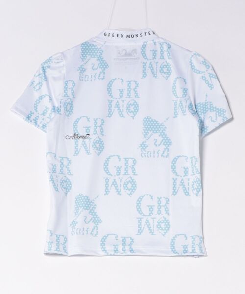 GREED MONSTER（グリードモンスター）の「GREED MONSTER チェック風総柄ロゴチェーンネック半袖モックネック（Tシャツ/カットソー・レディース・ホワイト/サックスブルー・SMALL/LARGE/MEDIUM）」の13枚目の写真