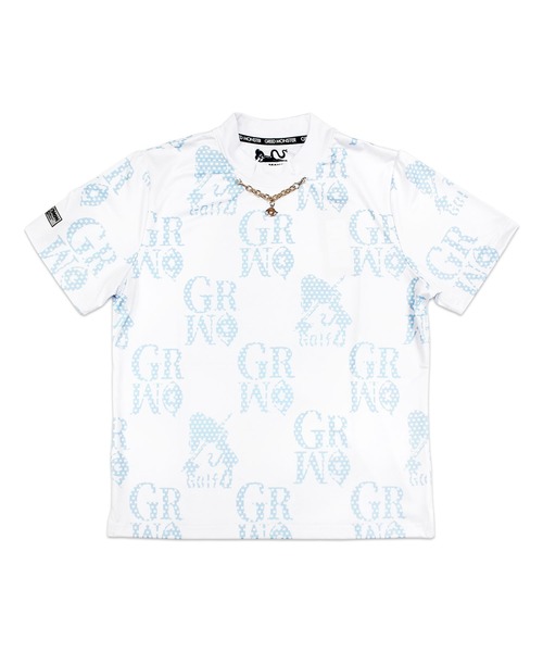 GREED MONSTER（グリードモンスター）の「GREED MONSTER チェック風総柄ロゴチェーンネック半袖モックネック（Tシャツ/カットソー・レディース・ホワイト/サックスブルー・SMALL/LARGE/MEDIUM）」の14枚目の写真