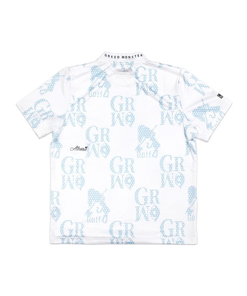 GREED MONSTER（グリードモンスター）の「GREED MONSTER チェック風総柄ロゴチェーンネック半袖モックネック（Tシャツ/カットソー・レディース・ホワイト/サックスブルー・SMALL/LARGE/MEDIUM）」の15枚目の写真